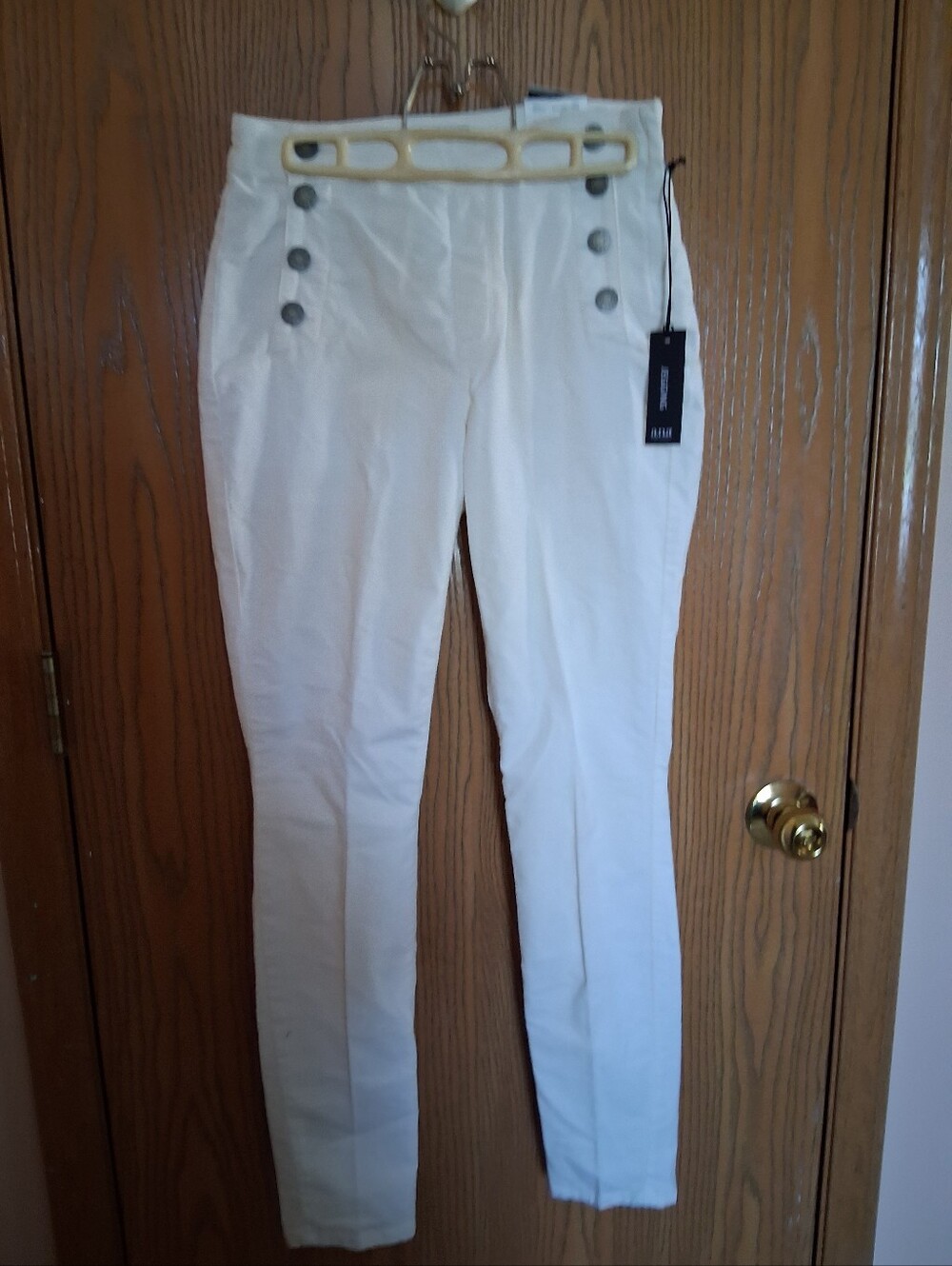 a.n.a White High-Waist Skinny Nautical Button Pants